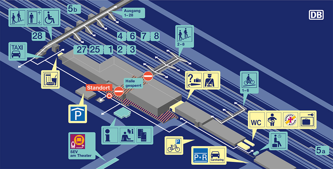 Karte Zugang Gleise Ulmer Bahnhof